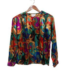 Vintage Tess Multicolor Paisley Print Long Sleeve Blouse Sz 6 Y2K Old Money